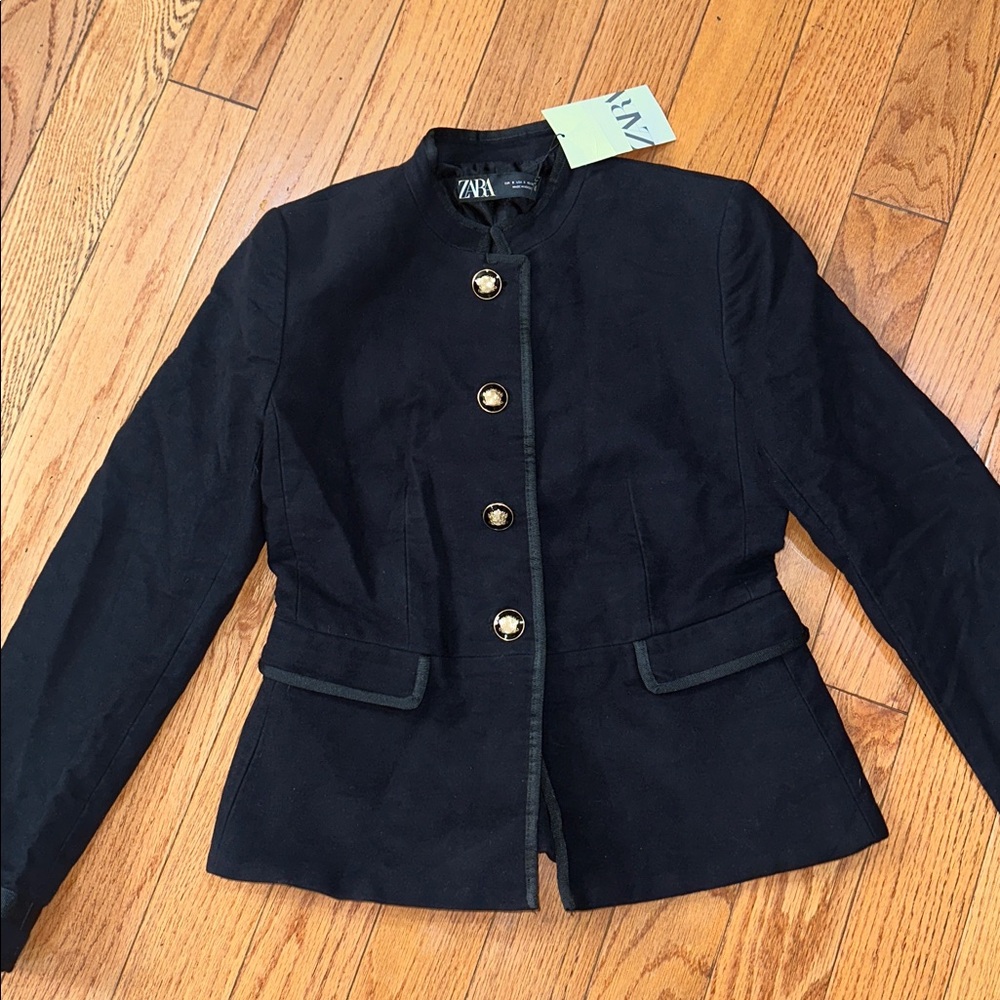 🔥🔥🔥NEW Zara Military Style Fitted Black Blazer Jacket